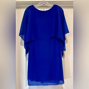 Jessica Howard Cobalt Blue Chiffon Capelet Sheath Dress Size 8P